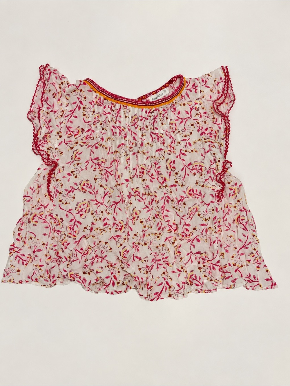 Poupette St. Barth Pink Floral Ruffle Sleeve Blouse